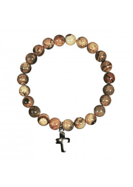 Bracelet en pierre naturelle JASPE et croix en métal argenté