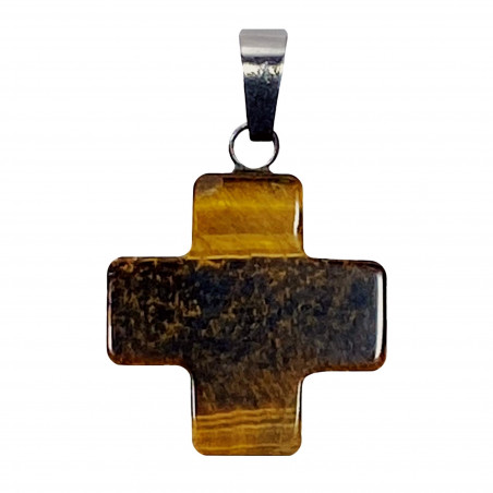 Croix carrée en pierre naturelle Œil de Tigre H.2cm