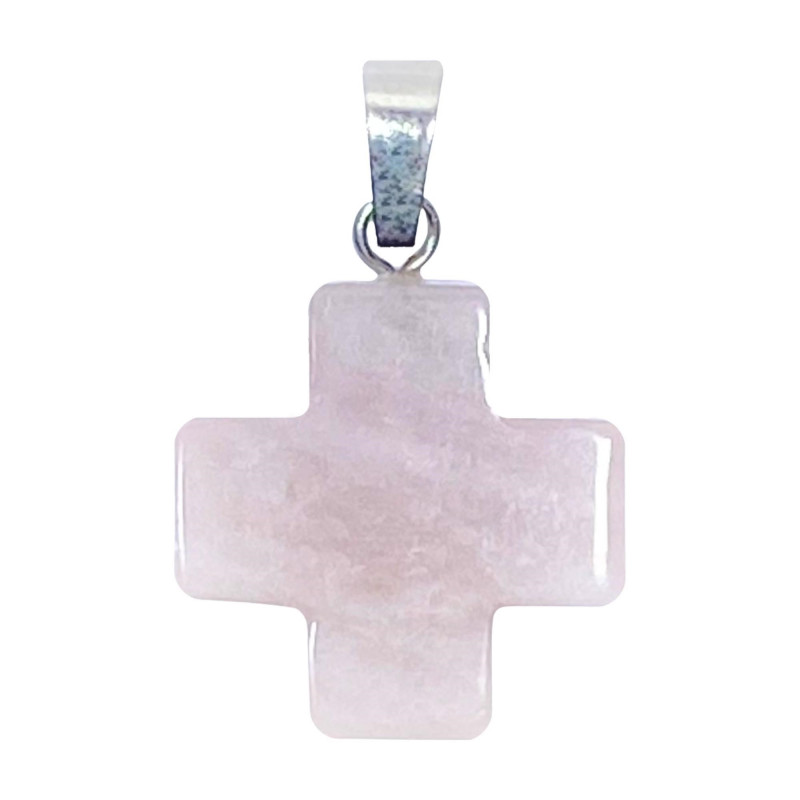 Croix carrée en pierre naturelle Quartz Rose H.2cm