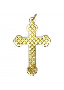 Face arrière croix trilobée orthodoxe en métal doré émaillé bleu avec Christ argenté
