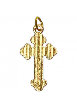 Face arrière croix trilobée orthodoxe en métal doré émaillé blanc avec croix interne en relief