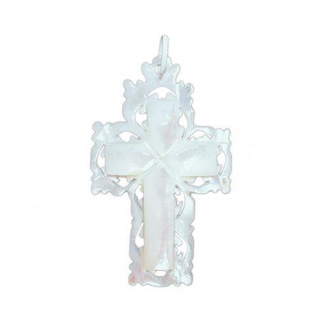 Croix en nacre véritable H.3,2cm fabrication artisanale de Jérusalem