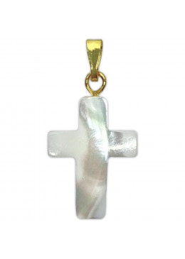 Croix en nacre véritable H.1,8cm avec bélière dorée