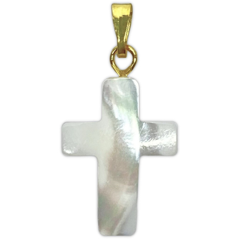 Croix en nacre véritable H.1,8cm avec bélière dorée