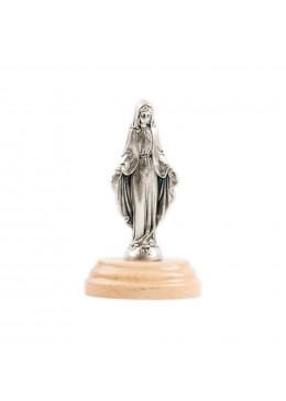 Statue en métal H.6,7cm Vierge Miraculeuse sur socle en bois massif de hêtre