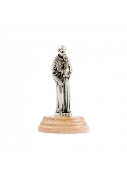 Statue en métal H.6,7cm Saint Antoine sur socle en bois massif de hêtre