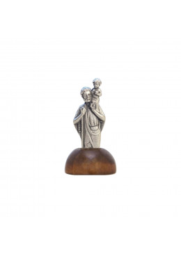 Mini statue en métal H.3,5cm Saint Christophe sur socle en bois massif de noyer