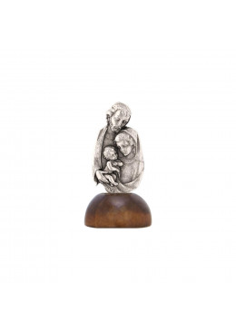 Mini statue en métal H.3,5cm Sainte Famille sur socle en bois massif de noyer