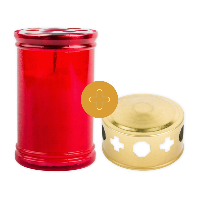 Bougie cimetière couvercle doré Ø6cm · 12cm enveloppe rouge par 24 - RETIF