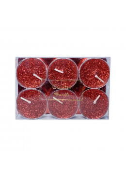 Pack 6 bougies chauffe-plat rouges pailletées pour fêtes