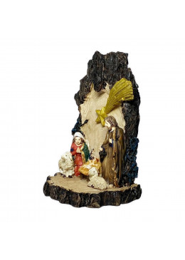 Crèche de Noël en résine imitation bois une pièce à poser format 9cm x 12cm vue de droite