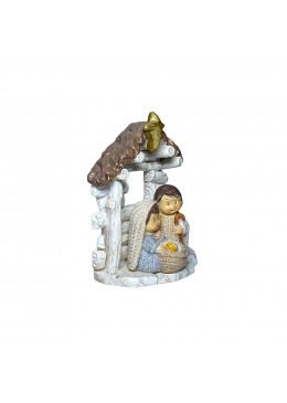 Mini crèche de Noël enfantine en résine avec paillettes - Modèle A vue de gauche