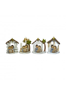 Mini crèche de Noël enfantine en résine avec paillettes - 4 modèles disponibles