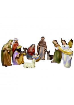 Set 11 santons effet bois peint jusqu'à 9cm pour crèche de Noël - en présentation