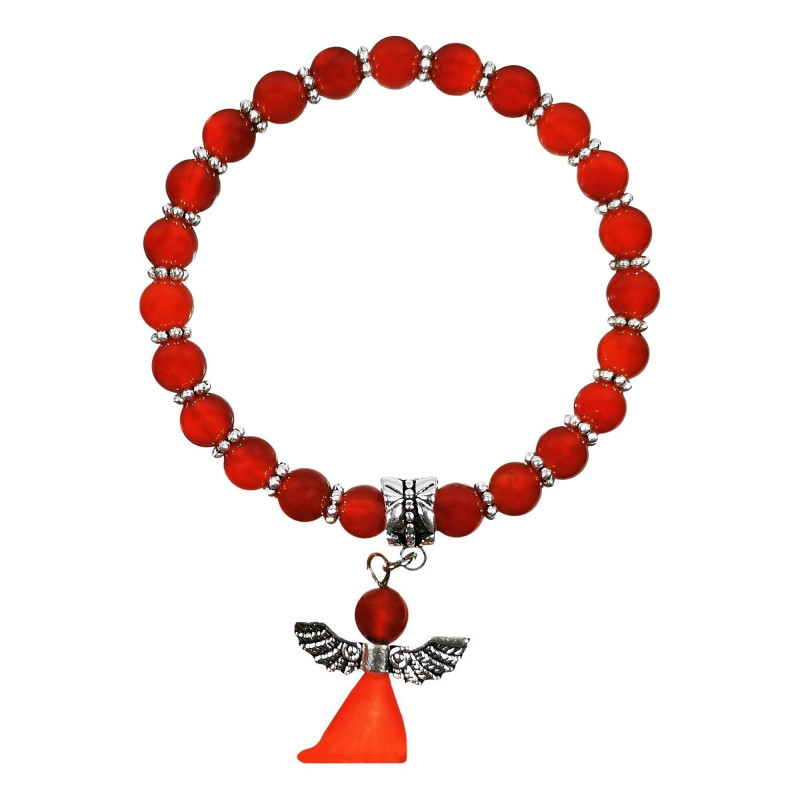Bracelet en agathe rouge avec une breloque petit ange Bracelet en agathe rouge avec une breloque petit ange