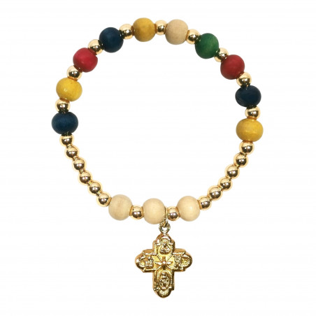 Bracelet en grains multicouleurs avec croix dorée pour enfant