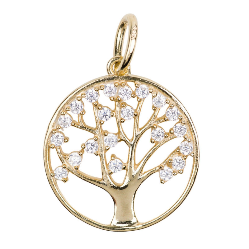 Médaille ajourée Arbre de Vie plaquée or et zirconium diamètre 2cm