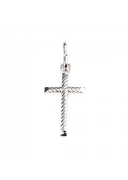 Croix de cou guillochée et striée en argent 925