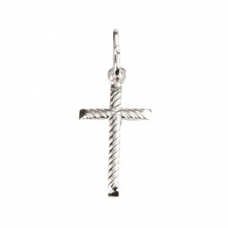 Croix de cou guillochée et striée en argent 925