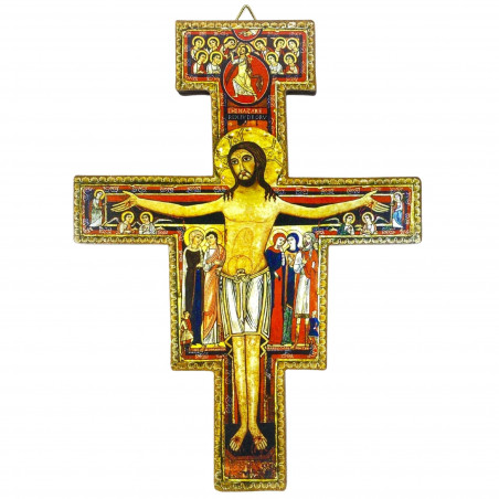 Face avant croix murale iconographique située à la chapelle Saint Damien interpellant Saint François d'Assise