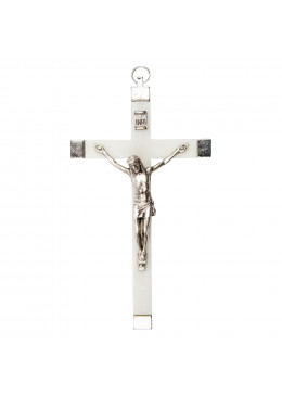 Croix murale H.9cm fluorescente avec les bords et le corps du Christ en métal argenté
