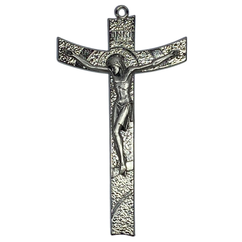 Face avant croix murale H.8cm avec Christ en métal argenté