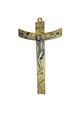 Face avant croix murale H.8cm en métal doré et Christ en métal argenté
