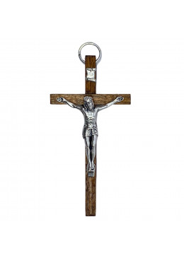 Croix murale H.8cm bois foncé avec Christ en métal argenté