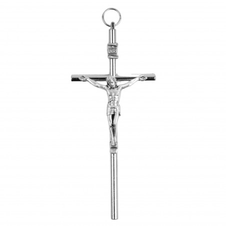 Croix murale H.10cm forme cylindrique avec Christ en métal argenté