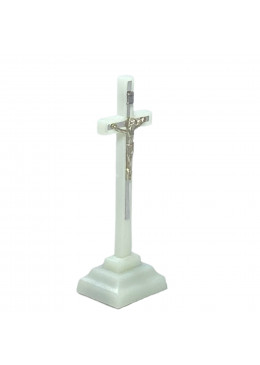 Profil croix à poser H.8cm fluorescente avec le corps du Christ en métal argenté
