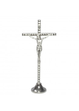 Face avant croix à poser H.12,5cm avec le Christ, en métal argenté gaufré