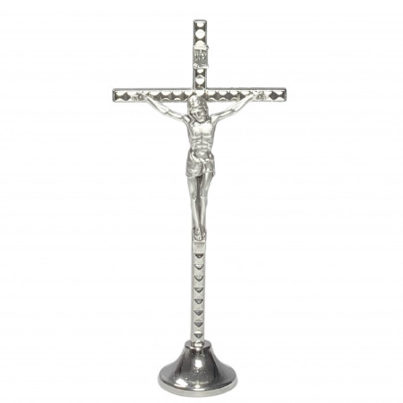 Face avant croix à poser H.12,5cm avec le Christ, en métal argenté gaufré
