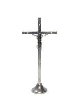 Face arrière croix à poser H.12,5cm avec le Christ, en métal argenté gaufré