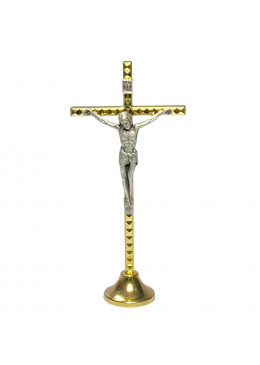 Face avant croix à poser H.12,5cm avec le Christ, en métal doré gaufré