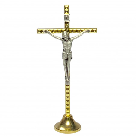 Face avant croix à poser H.12,5cm avec le Christ, en métal doré gaufré