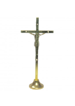Face arrière croix à poser H.12,5cm avec le Christ, en métal doré gaufré