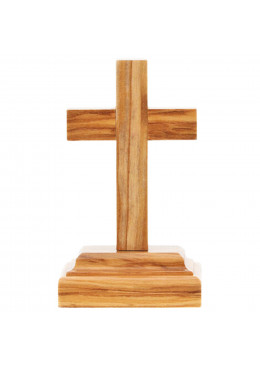 Face arrière croix à poser H.9,5cm bois d'olivier avec Christ en métal argenté