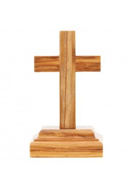 Face arrière croix à poser H.9,5cm bois d'olivier avec Christ en métal argenté