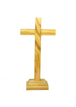 Face arrière croix à poser H.12cm bois d'olivier avec Christ en métal argenté