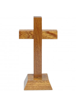 Face arrière croix à poser H.11cm en bois avec Christ en métal bronzé
