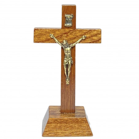 Face avant croix à poser H.11cm en bois avec Christ en métal bronzé