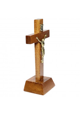Profil croix à poser H.11cm en bois avec Christ en métal bronzé