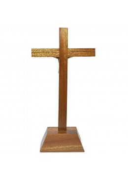 Face arrière croix à poser H.22cm en bois avec Christ en métal bronzé