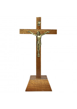 Face avant croix à poser H.22cm en bois avec Christ en métal bronzé