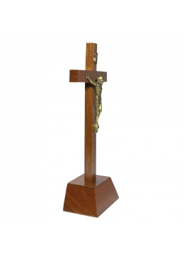 Profil croix à poser H.22cm en bois avec Christ en métal bronzé
