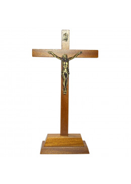 Face avant croix à poser H.25cm en bois avec Christ en métal bronzé