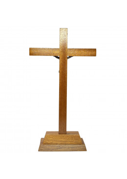 Face arrière croix à poser H.25cm en bois avec Christ en métal bronzé
