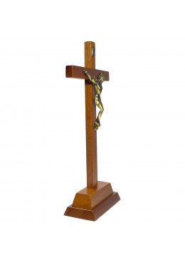 Profil croix à poser H.25cm en bois avec Christ en métal bronzé