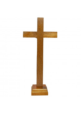 Face arrière croix à poser H.22cm en bois, avec filet doré et le corps du Christ en métal argenté