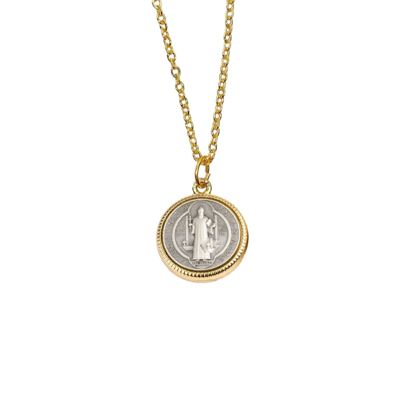 Collier Médaille Saint Benoît D.2cm avec chaîne dorée L.50cm